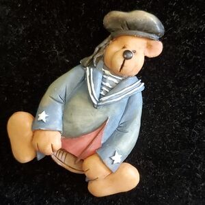 Vintage sailor teddy bear brooch brown, blue, red